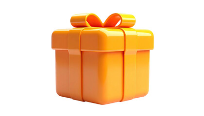 A bright, solid orange present, square-shaped with a ribbon bow, on black