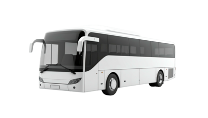 Modern white passenger coach bus, isolated on a transparent background