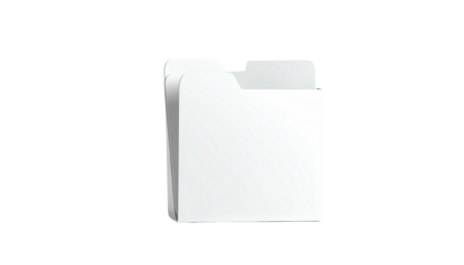 A white, three-dimensional, open file folder against a solid black background