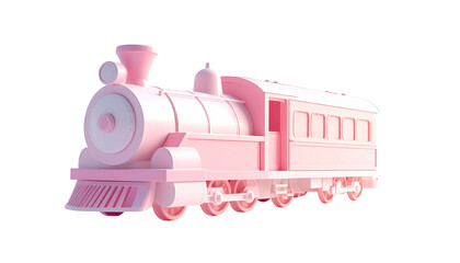 A monochromatic pink toy train on a black background, rendered in a simple 3D style