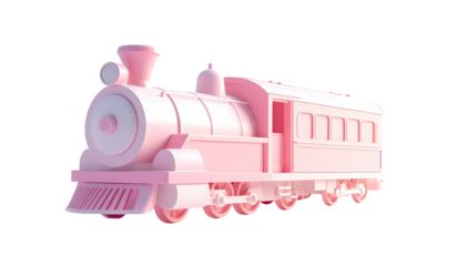 A monochromatic pink toy train on a black background, rendered in a simple 3D style