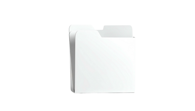 A white, three-dimensional, open file folder against a solid black background - Powered by Adobe