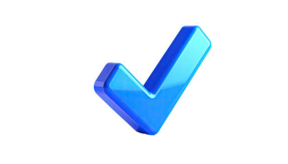 A glossy, 3D blue checkmark floats isolated against a black background
