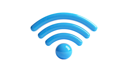 A glossy, light-blue, three-arched radio wave symbol against a black background