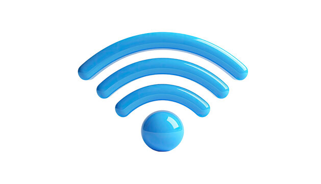 A glossy, light-blue, three-arched radio wave symbol against a black background - Powered by Adobe