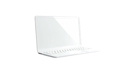 Modern white laptop isolated on a black background, screen open and blank