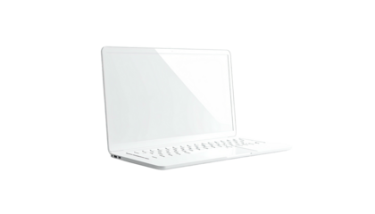 Modern white laptop isolated on a black background, screen open and blank