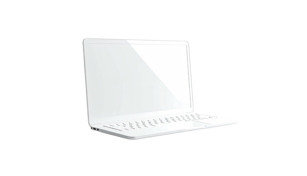 Modern white laptop isolated on a black background, screen open and blank