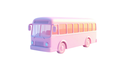 A charming pastel bus rendered in 3D against a dark background