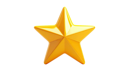Shiny, golden, five-pointed star with reflective highlights isolated on black