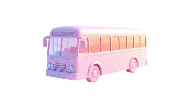 A charming pastel bus rendered in 3D against a dark background
