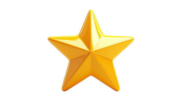 Shiny, golden, five-pointed star with reflective highlights isolated on black