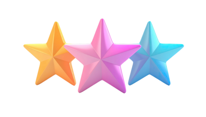 Three colorful faceted stars rendered on a black background
