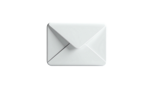 A pristine white closed envelope with soft shadows against a stark black background