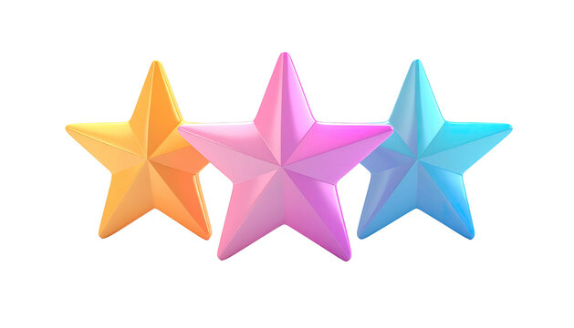 Three colorful faceted stars rendered on a black background