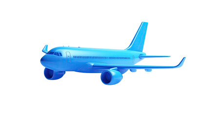 3D rendered, side view of a light blue passenger airplane against a black backdrop