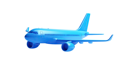 3D rendered, side view of a light blue passenger airplane against a black backdrop