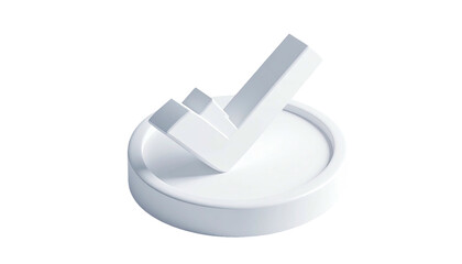 A glossy white checkmark, slightly tilted, rests atop a circular platform