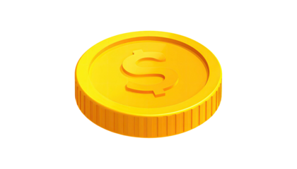 A golden coin with a dollar sign, casting a slight shadow against a black background
