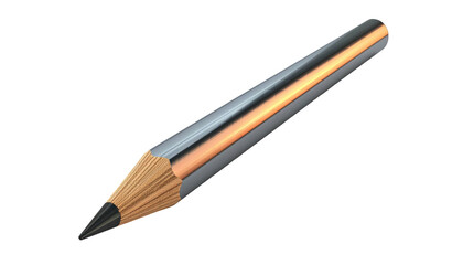 A close-up of a sharpened pencil with a black lead and a metallic grey body