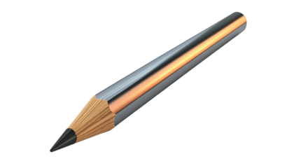 A close-up of a sharpened pencil with a black lead and a metallic grey body