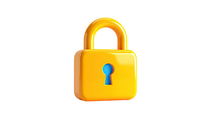 Shiny 3D gold padlock with blue keyhole on a stark black background