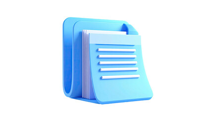 3D rendered stylized light blue notebook with pages, isolated on black