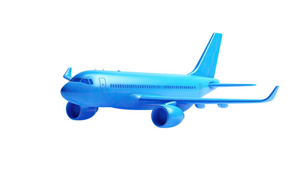 3D rendered, side view of a light blue passenger airplane against a black backdrop - Powered by Adobe