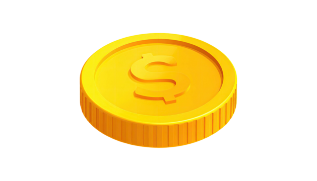A golden coin with a dollar sign, casting a slight shadow against a black background