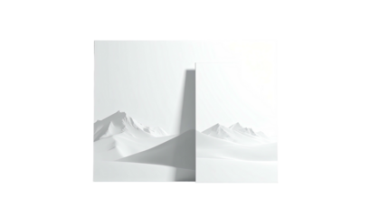 Two white rectangular panels against a white mountain backdrop, shadow cast