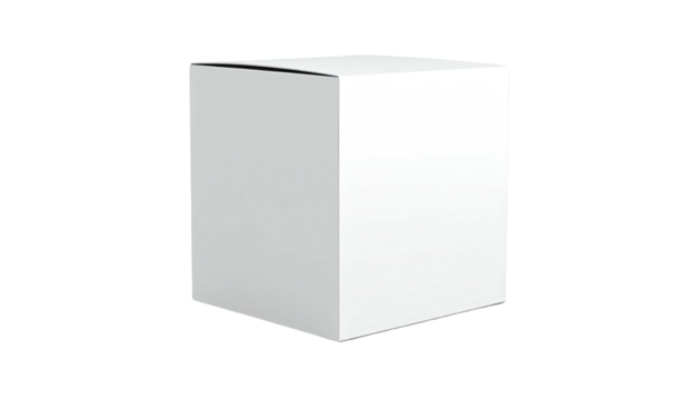 A simple, blank, white cube, likely a product packaging, isolated on black