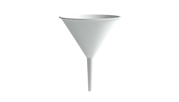 White, conical shaped laboratory device with a tube, isolated against black