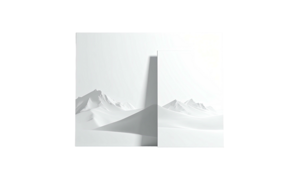 Two white rectangular panels against a white mountain backdrop, shadow cast