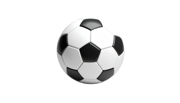A pristine soccer ball, black and white panels, centered on a solid black backdrop