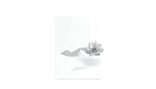 Black and white, delicate flower nestled in abstract landscape with shadows