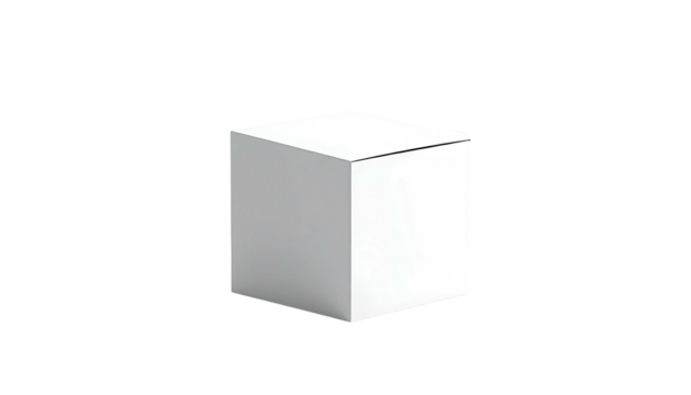 A simple white cube with soft shadows isolated on a stark black background