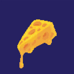 melted cheese pixel art, vector illustration on isolated background.