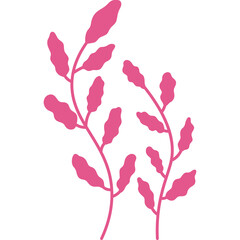 Two abstract pink branches with leaves on a transparent background