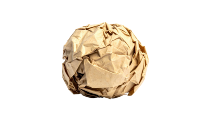 A crumpled brown paper ball against a solid black background