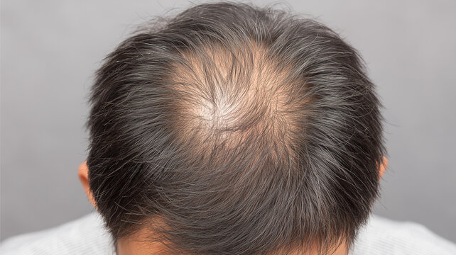 A man undergoes tricopigmentation on his thinning hair, creating a richer appearance while relaxing Generative AI