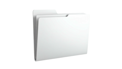 A clean, white, open folder with visible documents inside, isolated on black
