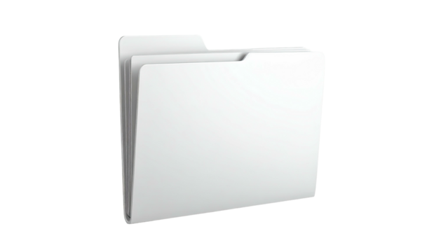 A clean, white, open folder with visible documents inside, isolated on black