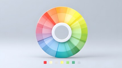 Three dimensional representation of a circular color wheel displaying spectrum segments on a neutral background
