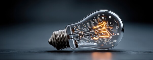 Abstract light bulb with digital circuitry glowing, symbolizing innovation, technology, and ideas