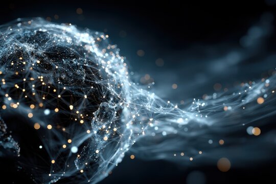 Abstract digital globe of glowing connections and network lines with light orbs