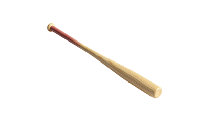 Wooden baseball bat with reddish-brown grip, set diagonally against a black background