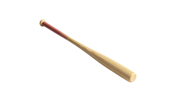 Wooden baseball bat with reddish-brown grip, set diagonally against a black background