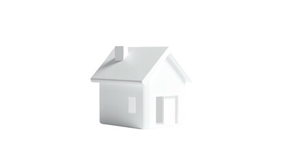 A 3D render of a simple white house against a stark black background