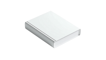 Isometric view of a closed, white book on a black background