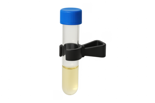 Test tube with yellow liquid on transparent background
